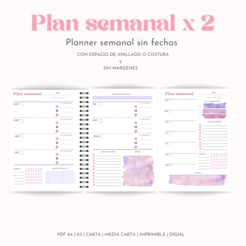 Set of Printable Planners in Spanish Personal Planner Insert Etsy