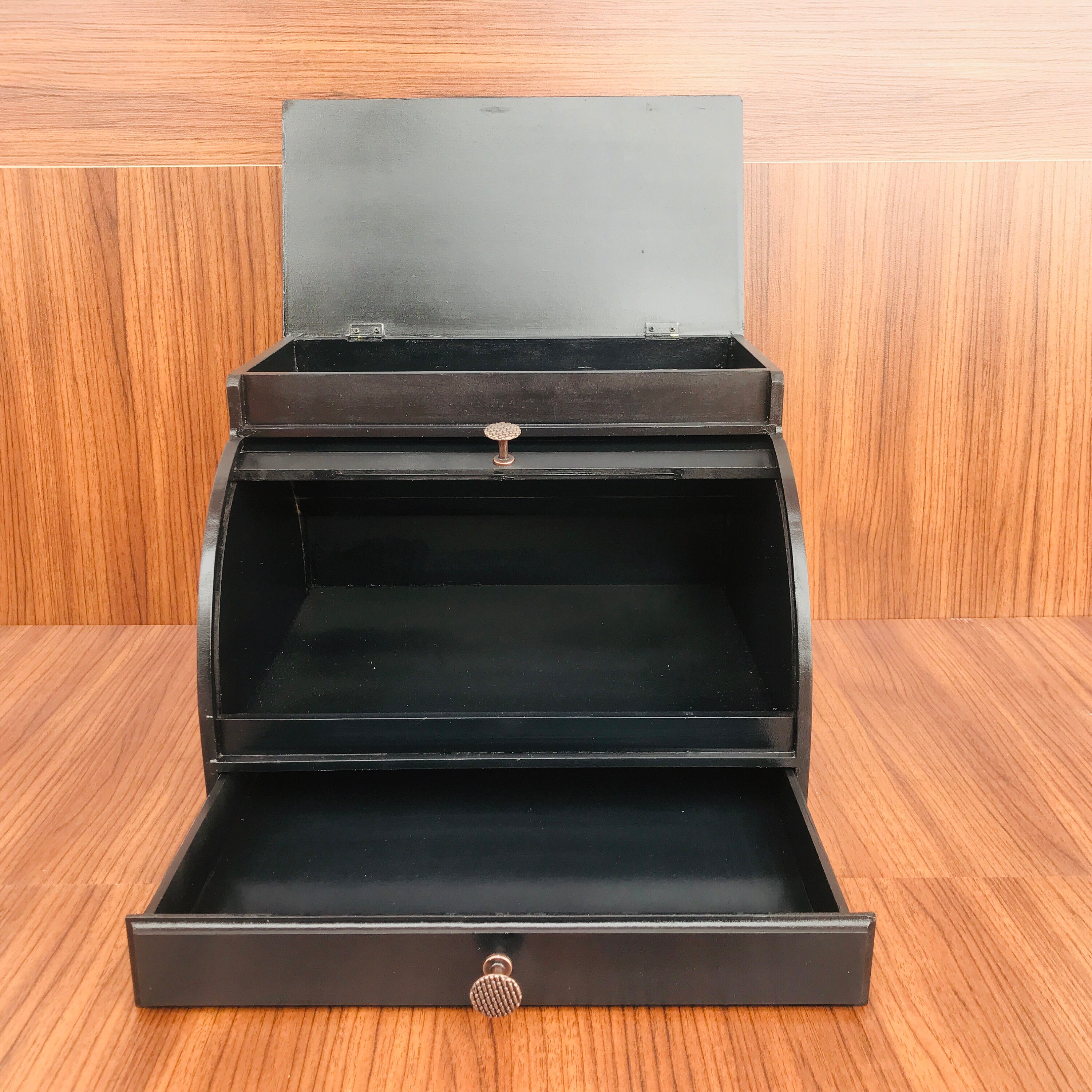 Roll Top Bread Box Black Bread Box Wooden Bread Box Modern Etsy