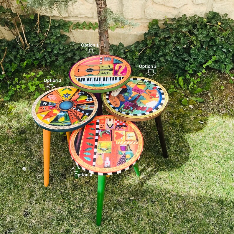 Wood Stool Colorful Stool 3 Legged Stool Garden Stool Etsy