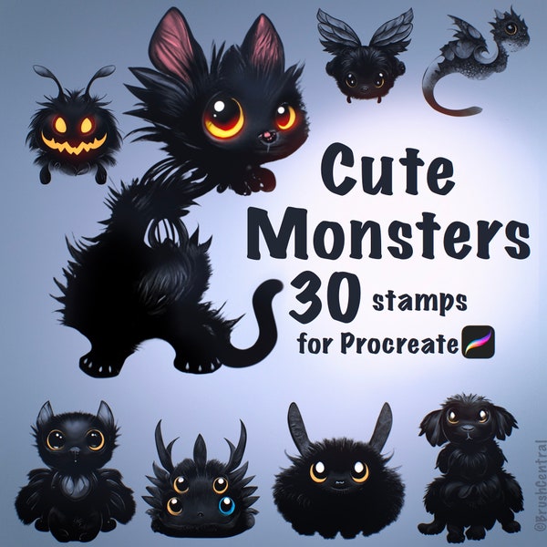 Niedliche Monster - Halloween Stempel für Procreate