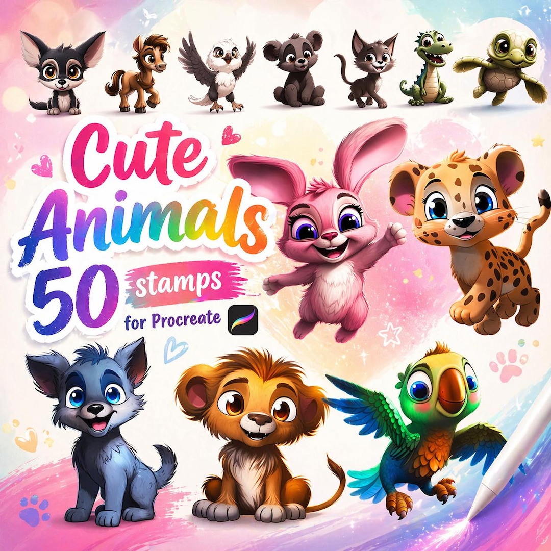 Cute Animal Stamps for Procreate – 50 Brush Set (digital Download) - Etsy