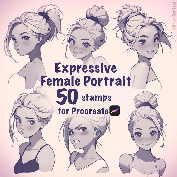 Expressive Portrait Stamps for Procreate - Cute Female Facial Expressions