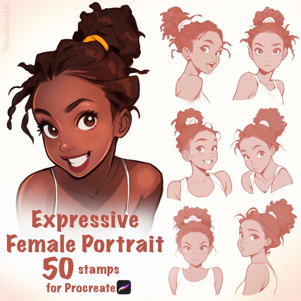 Expressive Portrait Stamps for Procreate - Cute Female Facial Expressions