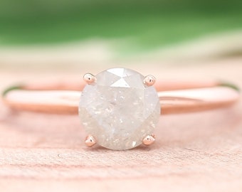 Icy Salt and Pepper Diamond Engagement Ring: 14K Rose Gold Solitaire