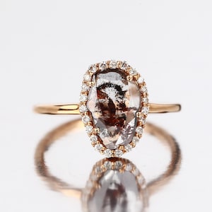 Salt and Pepper Diamond Slice Ring: 14K Rose Gold Engagement Wedding Ring