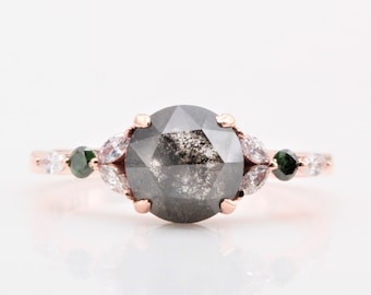 Salt and Pepper Diamond Ring: 14K Rose Gold Engagement Ring