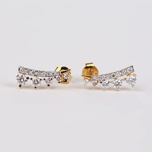 14K Gold Diamond Climber Earrings | Lab Grown Diamond Ear Crawler | Modern Bezel Set Earrings | Minimalist Ethical Jewelry | Dainty Studs