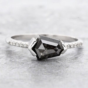 Kite Diamond Engagement Ring: 1.16ct Grey Diamond, 14k White Gold