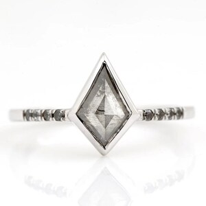Kite Diamond Engagement Ring: 1.02ct Salt and Pepper Diamond, 14K White Gold
