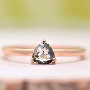 Trilliant Salt And Pepper Diamond Ring, Natural Gray Color Triangle Diamond Engagement Ring, Unique Diamond 14k Rose Gold Ring Gift For Her