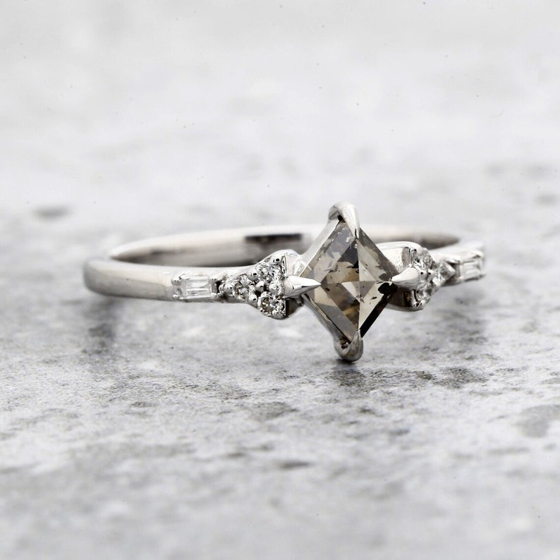 Kite Diamond Engagement Ring, 0.56 Ct Fancy Grey Color Diamond 14k Gold Ring, Salt and Pepper Diamond Ring for Her, Unique Gift for Her image 5