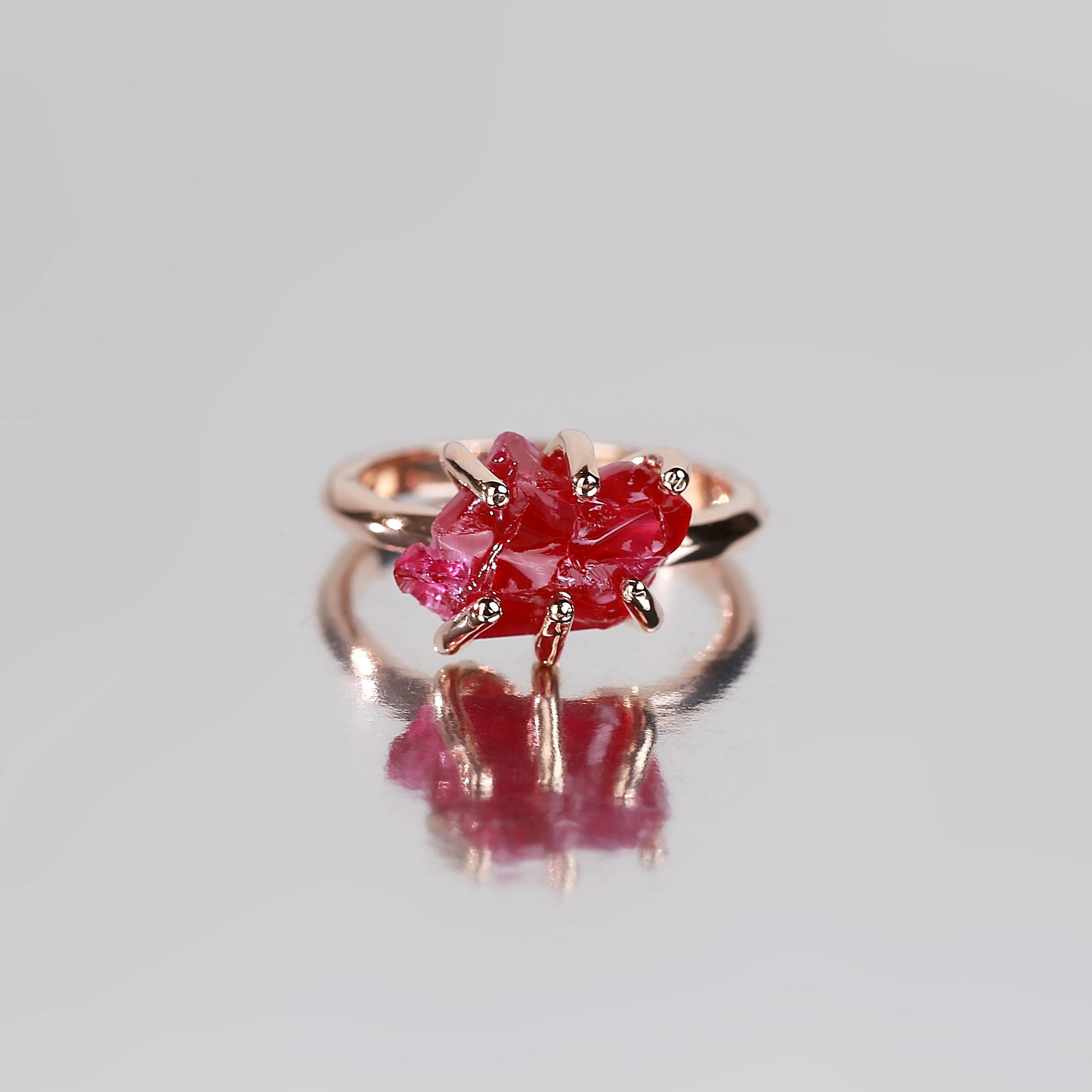 Raw Pink Spinel Ring: 14K Rose Gold Boho Engagement Ring - Etsy