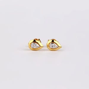 0.35 ctw Pear Shape Lab Diamond Stud Earring in 14K Gold | Modern Bezel Set Earrings | Ethical Minimalist Gold Jewelry for Love Gift For Her