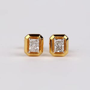 0.46 CT Diamond Stud Earrings | 14K Prong Bezel Set Radiant Diamond Earring | Solid Gold Classic Studs | Lab Diamond Earrings Gift for Her