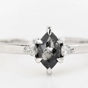 Salt And Pepper Diamond Ring, Natural Gray Diamond Engagement Ring , Marquise Shape Ring, Gift for Love, Unique Diamond Ring