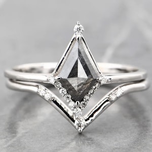 Kite Salt and Pepper Diamond Ring: 14K White Gold Engagement Ring