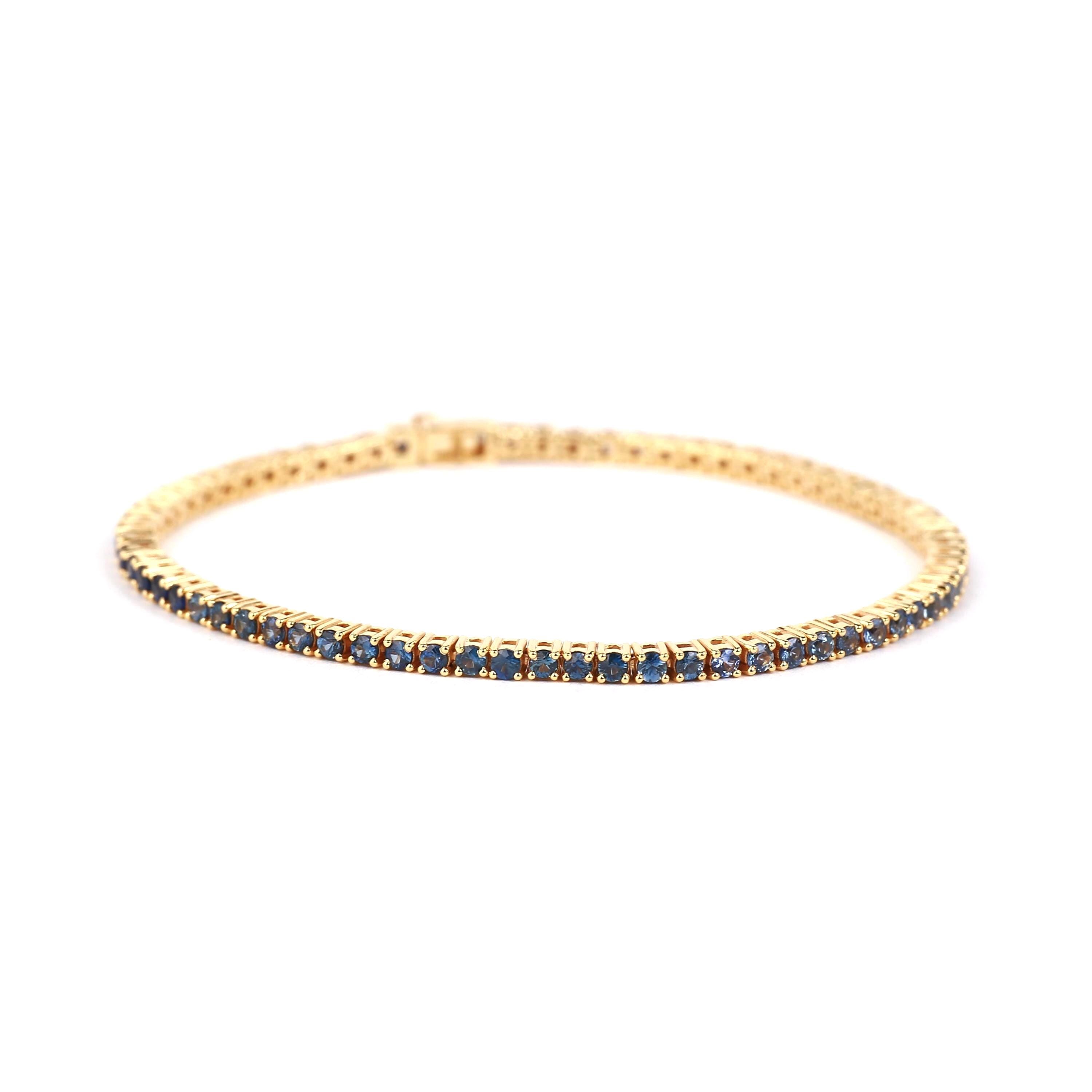 14K Gold Blue Sapphire Tennis Bracelet, Dainty September Birthstone…