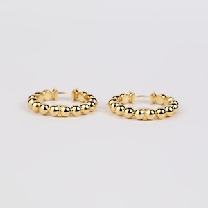 14K Gold Beaded Hoop Earrings: Minimalist Ball Hoops, Dainty Jewelry