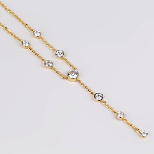 14K Gold Bezel Set Diamond Station Necklace | Dainty Gold Diamond Necklace | Minimalist Lab Diamond Jewelry | Gift for Her | Anniversary