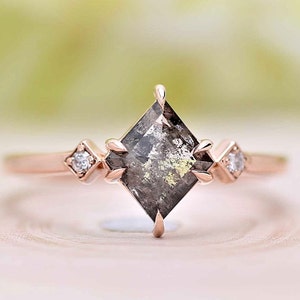 0.65 CT Salt And Pepper Diamond Ring, Kite Diamond Engagement Diamond Ring, Unique 14K Rose Gold Ring, Wedding Ring Gift For Love
