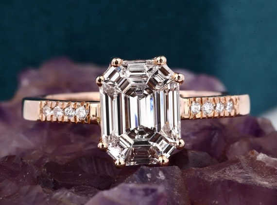 GIA D-VS1 1.78ct EMERALD Pie-cut illusion Diamond Solitaire Engagement  Wedding Ring - Etsy