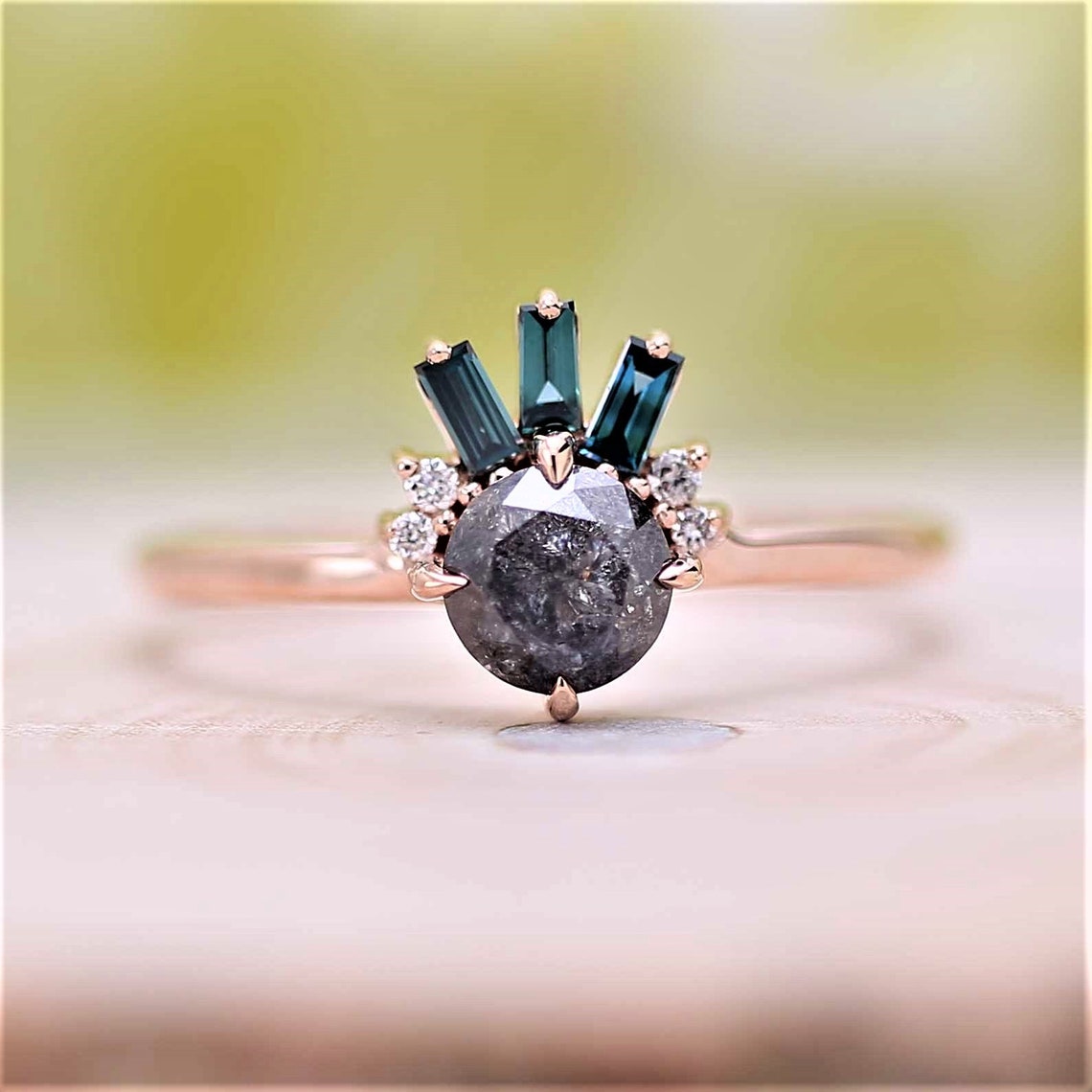 0.68 CT Salt And Pepper Ring Round Brilliant Cut Diamond Etsy