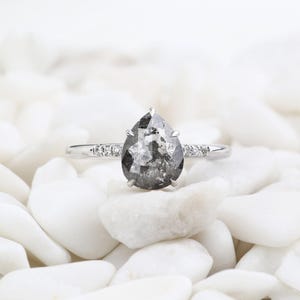 Pear Salt and Pepper Diamond Ring: 14K White Gold Engagement Ring