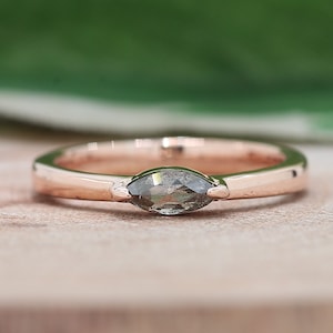 Salt and Pepper Diamond Ring, Fancy Gray Marquise Cut Diamond 14K Gold Engagement Ring, Unique Diamond Ring for Love