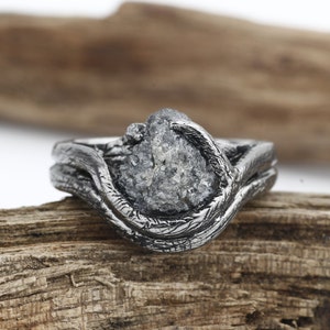 Grauer ungeschliffener Diamantring, Twing Verlobungsring, Rohdiamant Ring, Gold Zweig Hochzeitsgeschenk für ihren Jahrestag Braut Set Ring