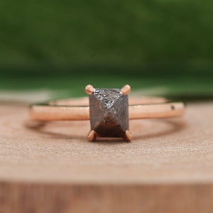 Rough Brown Diamond Ring: 1.54 Ct Crystal, 14k Rose Gold Engagement Ring