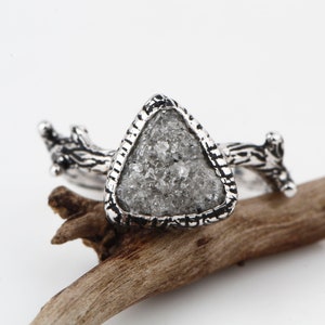 Rough Gray Diamond Engagement Ring: 14K Gold Rustic Wedding Ring