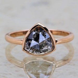 Salt and Pepper Diamond Ring, Natural Trillion Cut Diamond, Natural Diamond For Engagement Ring, Anniversary Ring, Proposal Ring Gift Her