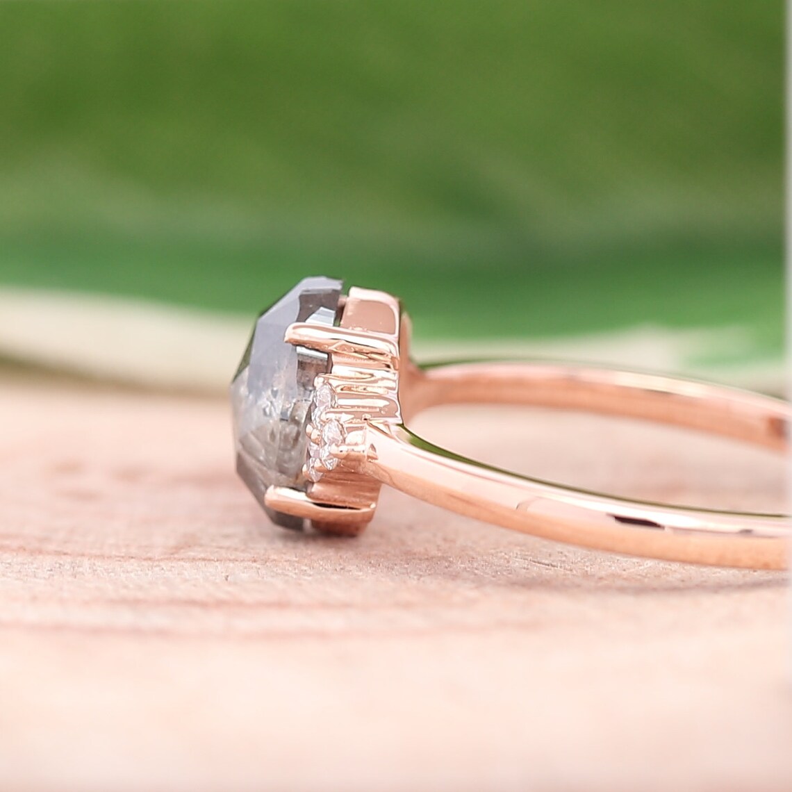 Vintage Salt and Pepper Diamond Engagement Ring Women Rose Etsy