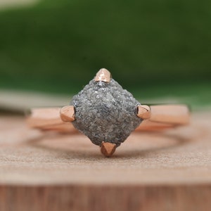 Rohdiamant Zweig Verlobungsring, 14k Gold Rohdiamant Ring, Grauer Kristall Diamant Ring, Jubiläum Ehering Natur Diamant Ring