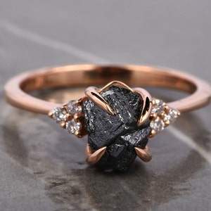 Rough Diamond Ring Rustic Rough Black Diamond Alternative Ring Natural Rough Diamond For Engagement Ring Art DecoRing Christmas Gift For Her