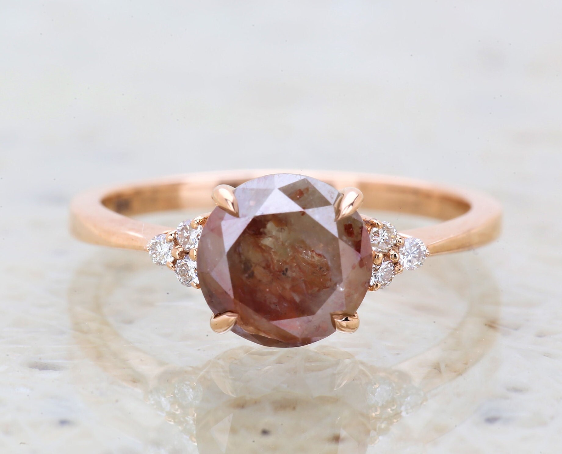 2.26CT Rustic Salt & Pepper Diamond Engagement Ring, Quinn Setting, 14k Rose Gold