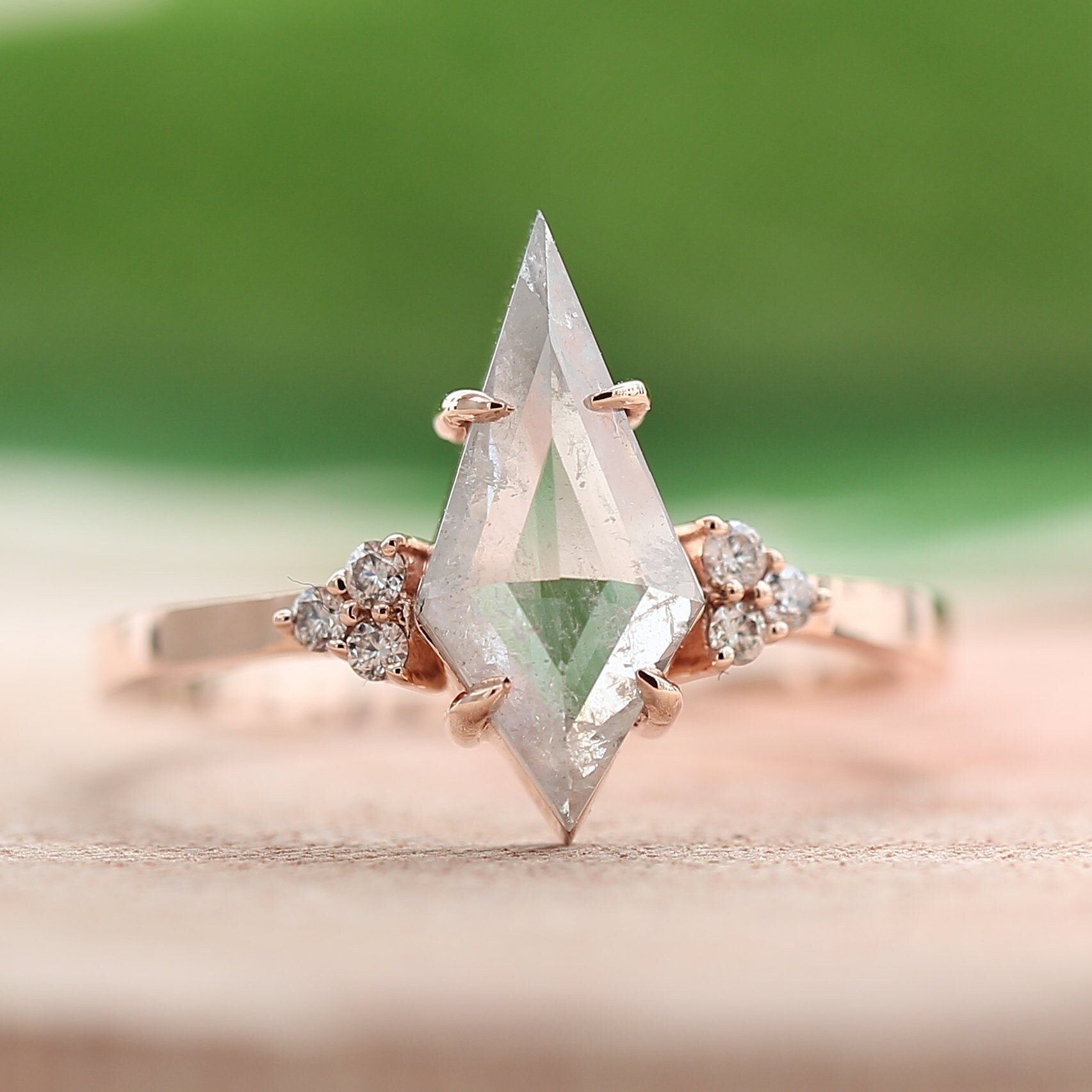 Kite Diamond Ring Salt and Pepper Ring 14K Gold4 Prong Etsy