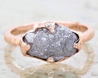 Gray Rough Diamond 14k Gold Engagement Ring ! Twig Band ! Unique Diamond Ring ! Gift For Her