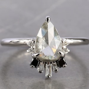 Pear Rose Cut Diamond Engagement Ring: White Gold Geometric Ring