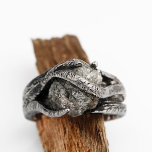 Grauer Diamant Ring, Rohdiamant Ring, Gold Zweig, Gold Zweig, Rohdiamant Ring, Geschenk für Liebe, Braut Diamant Ring