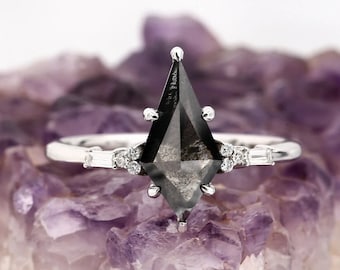 Anillo de diamantes con sal y pimienta, anillo de bodas de oro blanco de 14 quilates, regalo para ella
