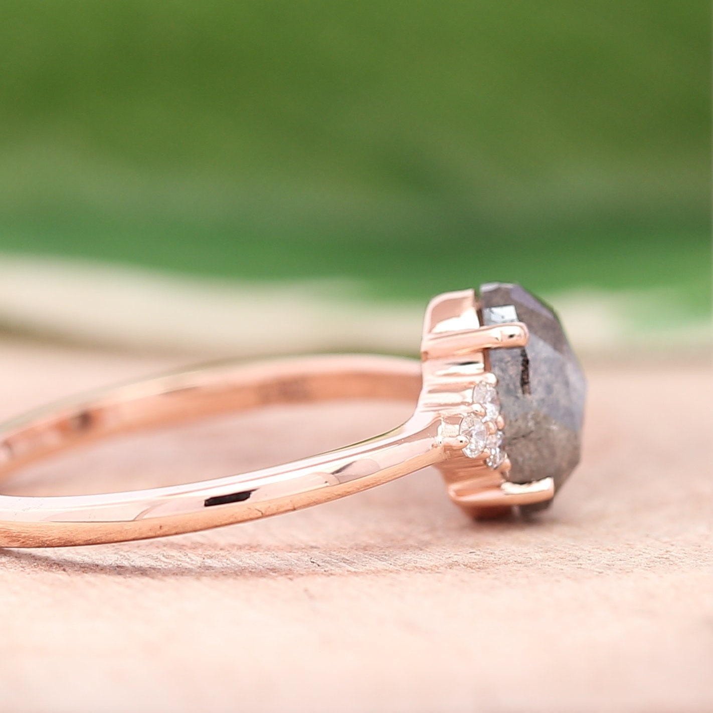 Vintage Salt and Pepper Diamond Engagement Ring Women Rose Etsy