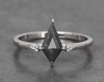 Kite Salt & Pepper Diamond Ring, 14K Gold Engagement Ring