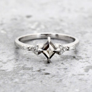 Kite Diamond Engagement Ring, 0.56 Ct Fancy Grey Color Diamond 14k Gold Ring, Salt and Pepper Diamond Ring for Her, Unique Gift for Her image 2