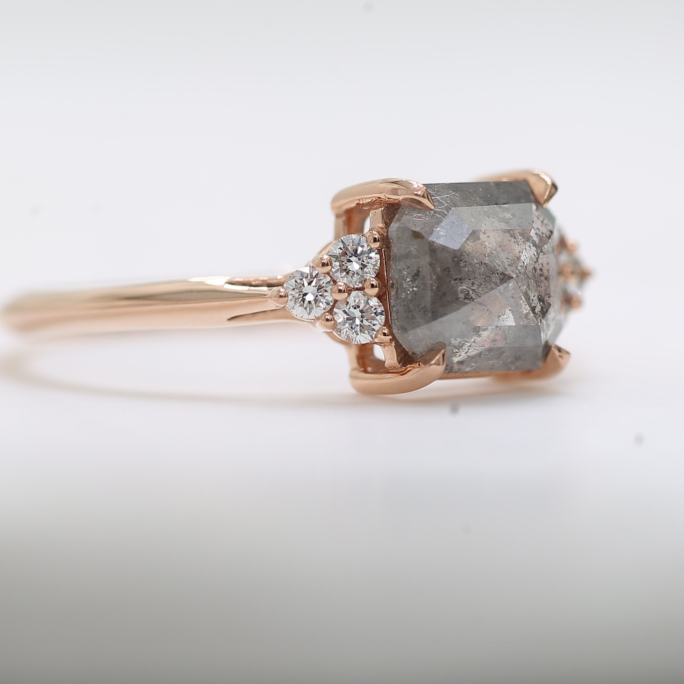 Salt And Pepper Asscher Diamond 14K Solid Gold Ring Engagement | Etsy