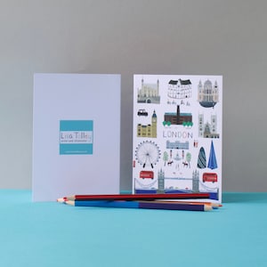 Confezione da 5 biglietti di Londra, Tower Bridge, fiume Tamigi, Buckingham Palace, Big Ben, biglietto di auguri, biglietto di ringraziamento,