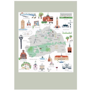 Surrey Map A3 poster, Surrey Hills, Dorking, Shere, Ripley, Weybridge, Surrey Map, County Map, Surrey Gift,