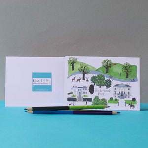 Set van 5 kaarten voor Richmond Park, Richmond, Richmond Upon Thames, Richmond Park Deer, Royal Park, Petersham Lodge, notitiekaart, bedankkaart,