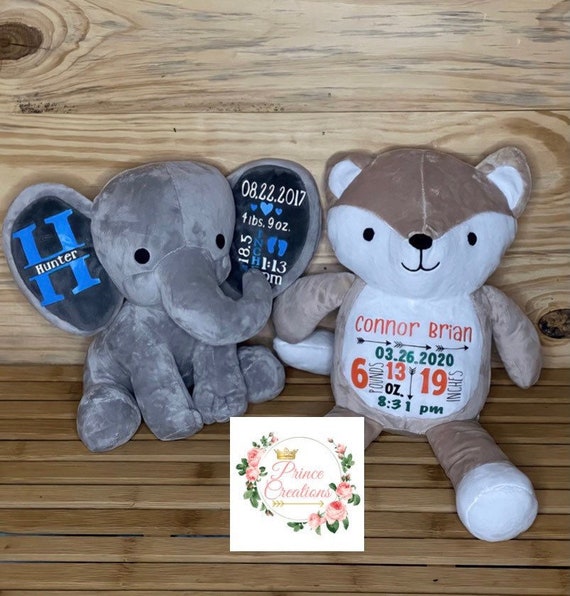 Birth Stats Stuffed Animal Birth Stats Elephant Birth Stats Etsy