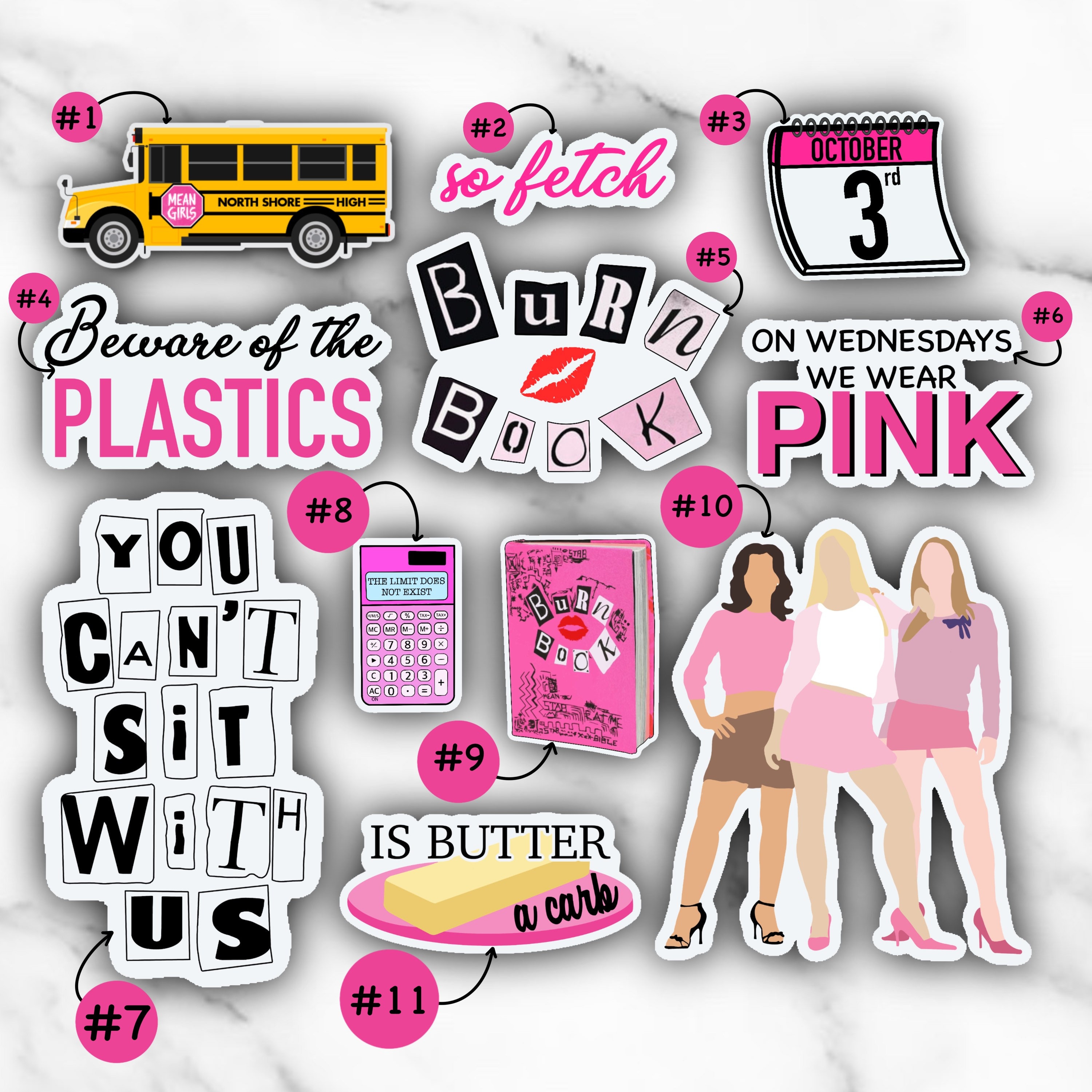 Mean Girls Sticker Pack Die Cut Vinyl Large Deluxe Stickers